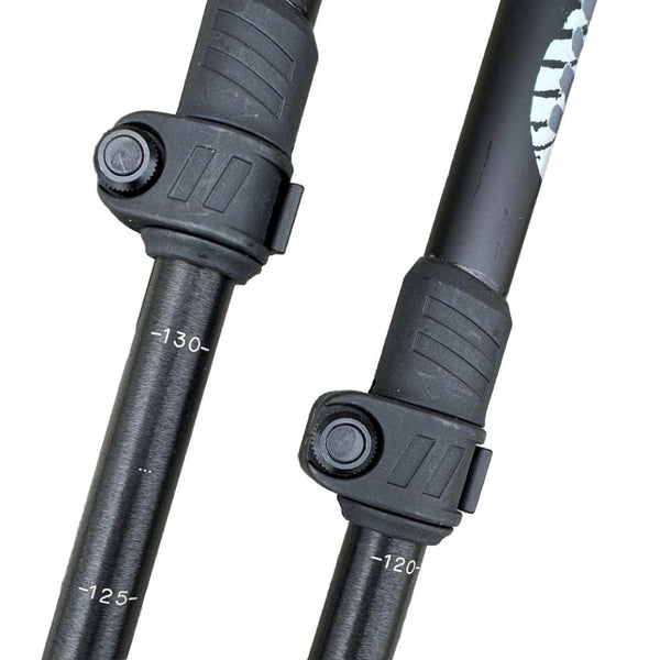 Close-up of a black adjustment levers of the WALX Ability Poles on a white background